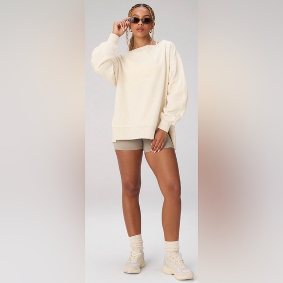 Fabletics Terry Oversized Crew Neck Sweatshirt | L | NWT | Oatmeal - Picture 2 of 9